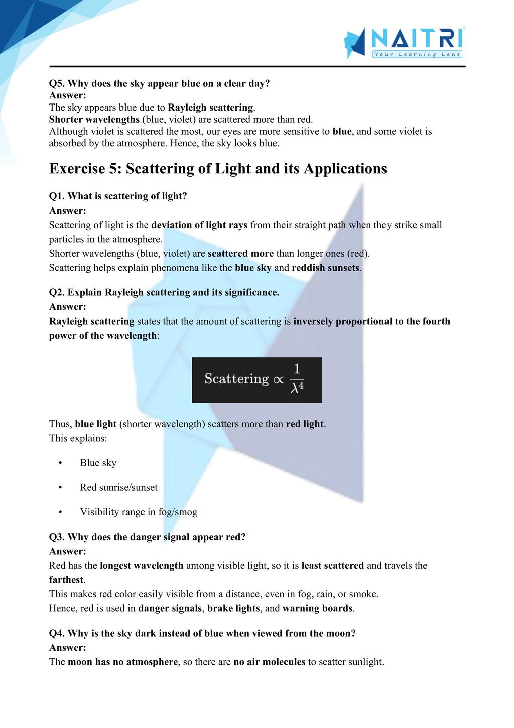 Mp Board solutions for class 10 science chapter 10 - the human eye and the colourful world part 5