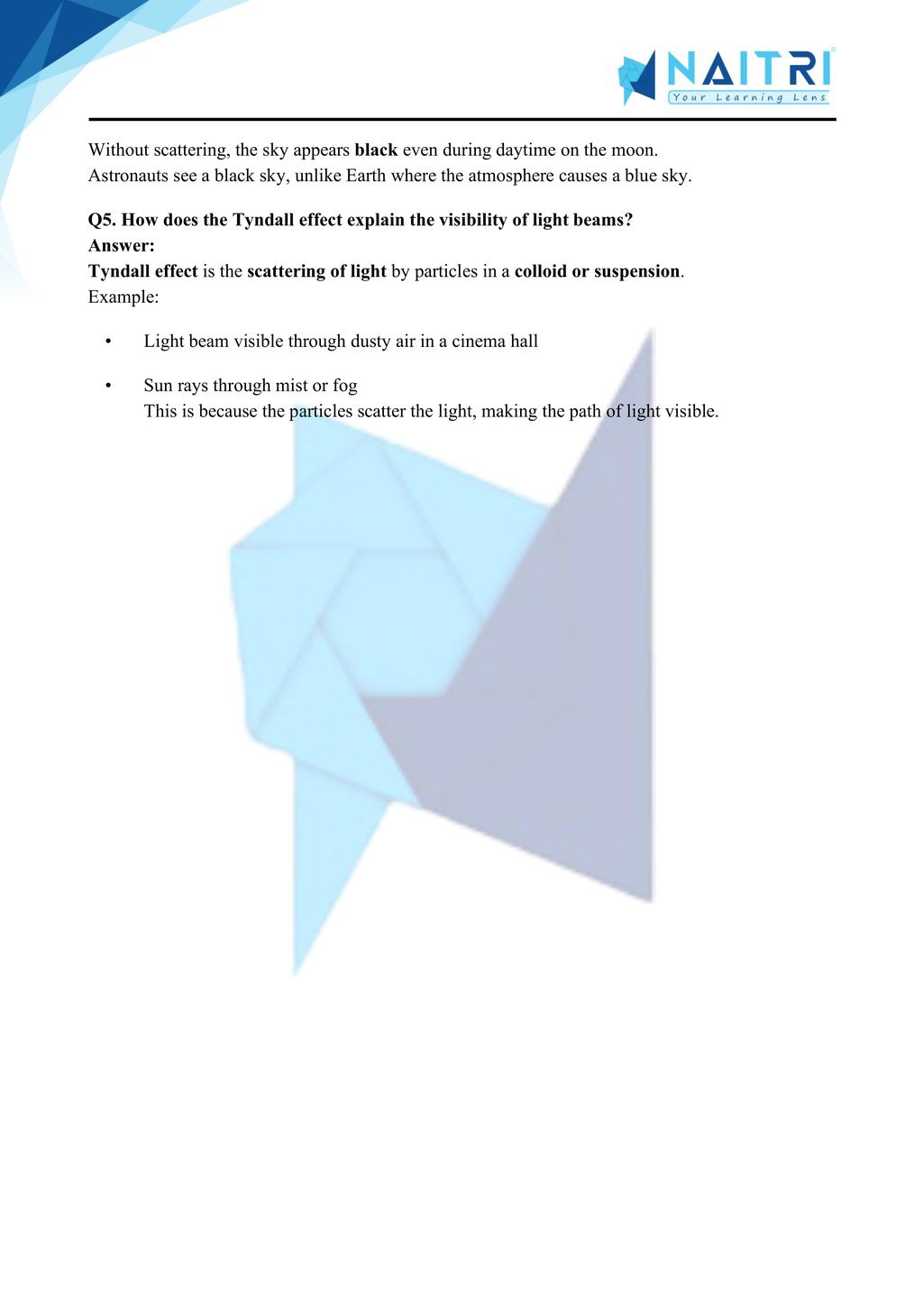 Mp Board solutions for class 10 science chapter 10 - the human eye and the colourful world part 6