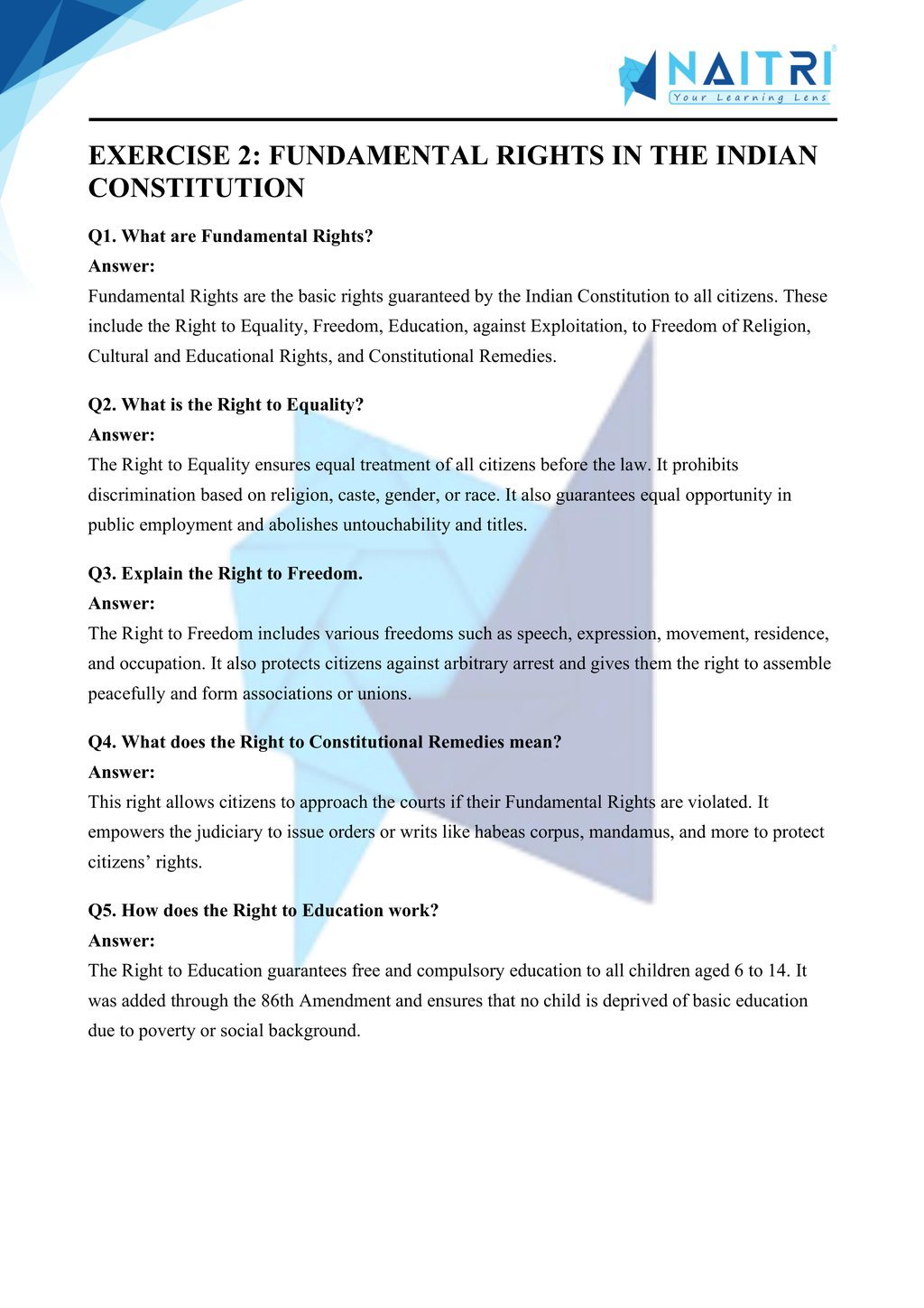 Mp Board solutions for class 9 civics chapter 5 - democratic rights part 2