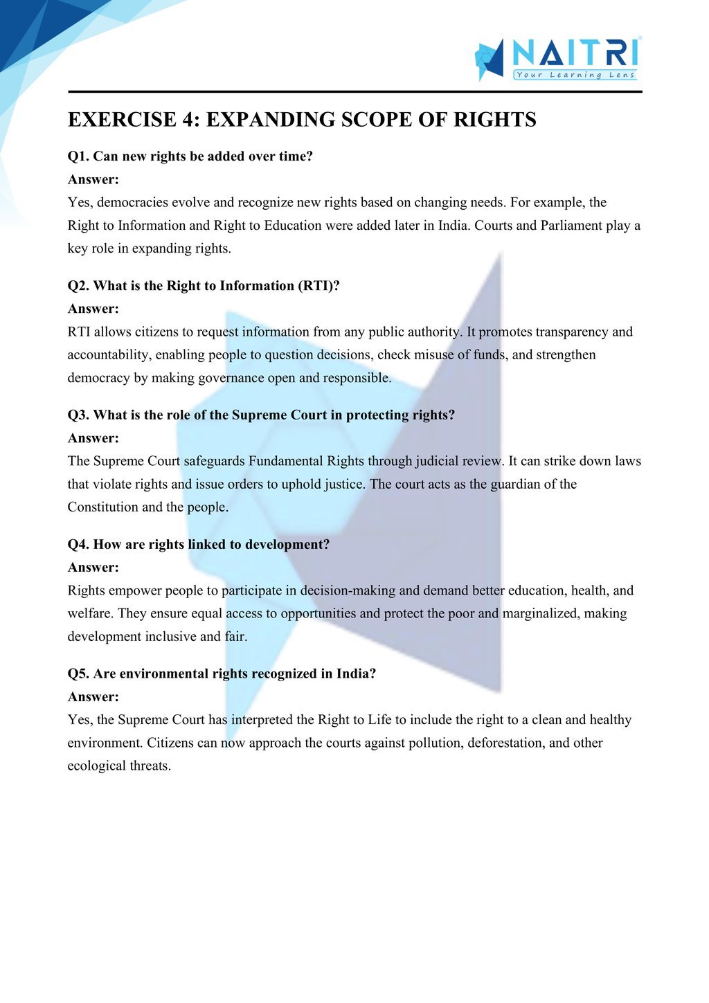 Mp Board solutions for class 9 civics chapter 5 - democratic rights part 4