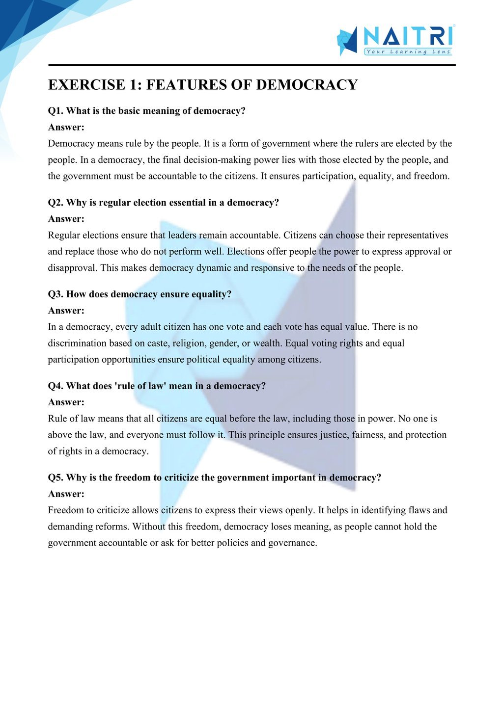 Mp Board solutions for class 9 civics chapter 1 - what is democracy? why is democracy? part 1