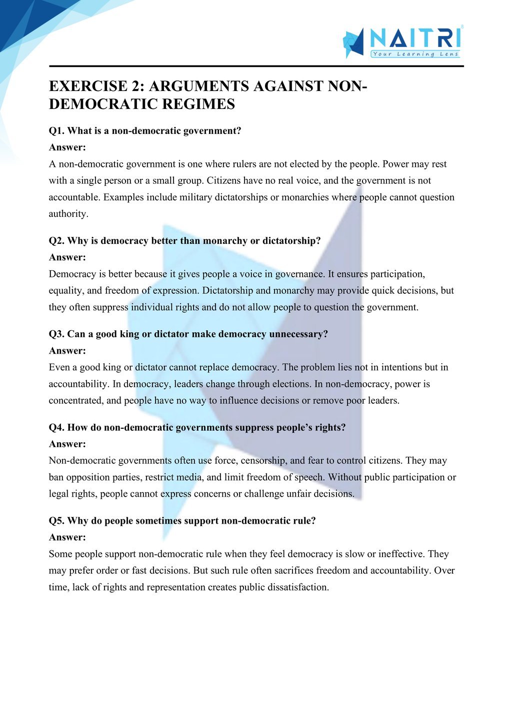 Mp Board solutions for class 9 civics chapter 1 - what is democracy? why is democracy? part 2
