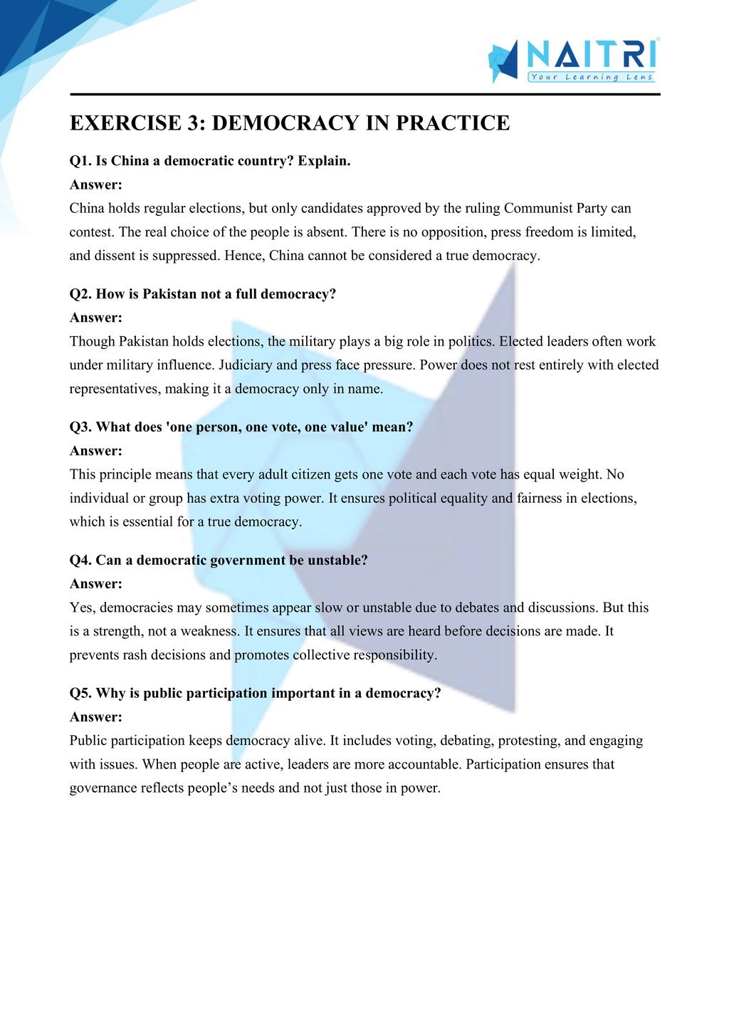 Mp Board solutions for class 9 civics chapter 1 - what is democracy? why is democracy? part 3