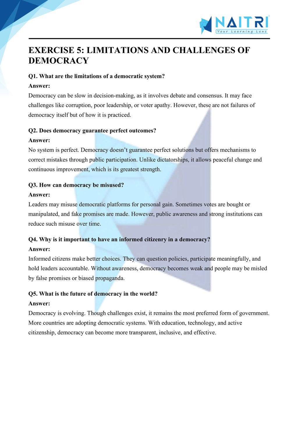 Mp Board solutions for class 9 civics chapter 1 - what is democracy? why is democracy? part 5