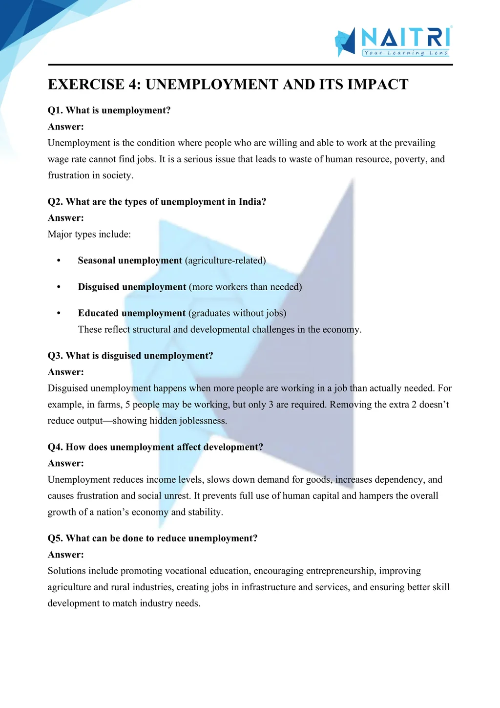 Mp Board solutions for class 9 economics chapter 2 - people as resource part 4