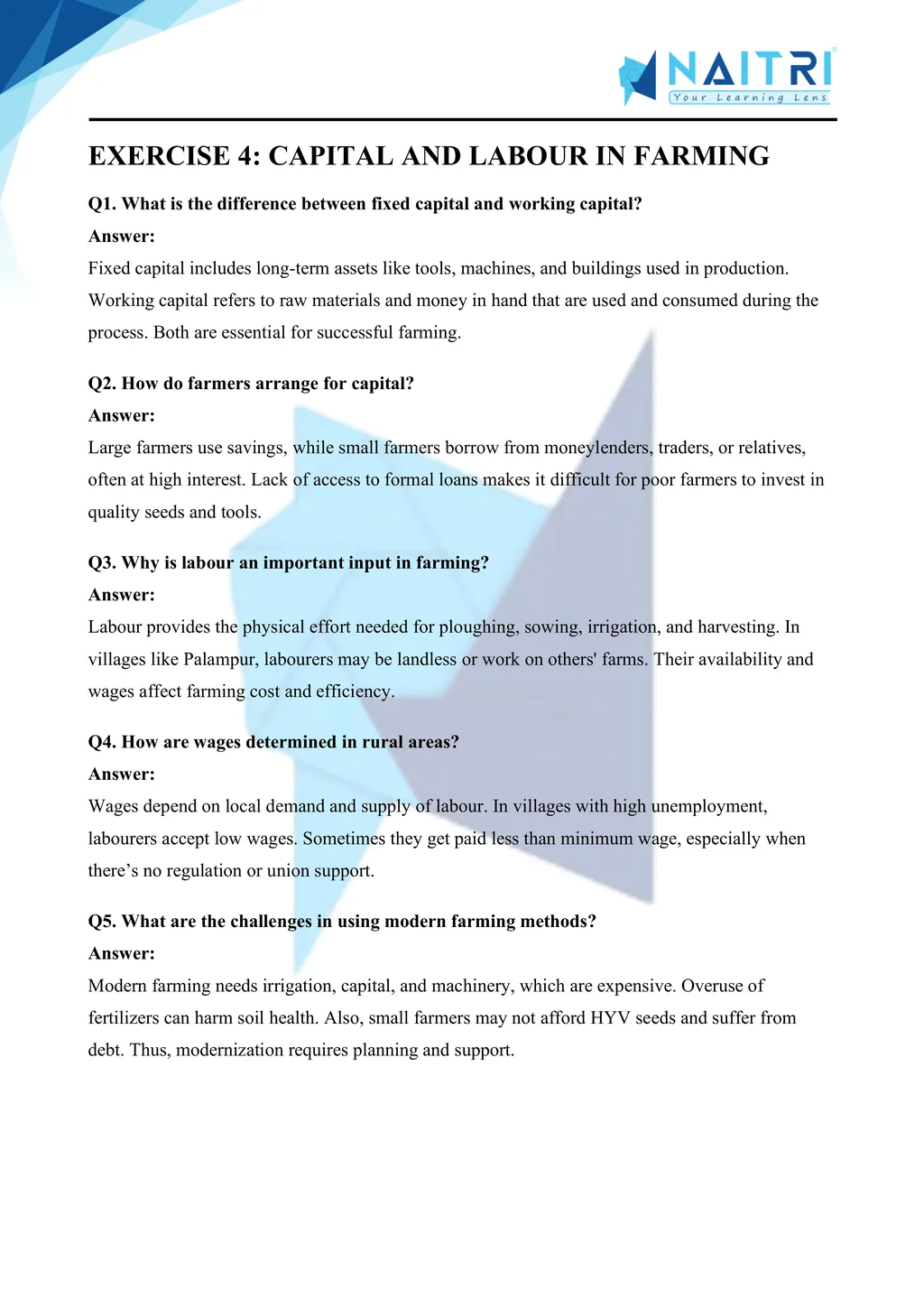 Mp Board solutions for class 9 economics chapter 1 - the story of village palampur part 4