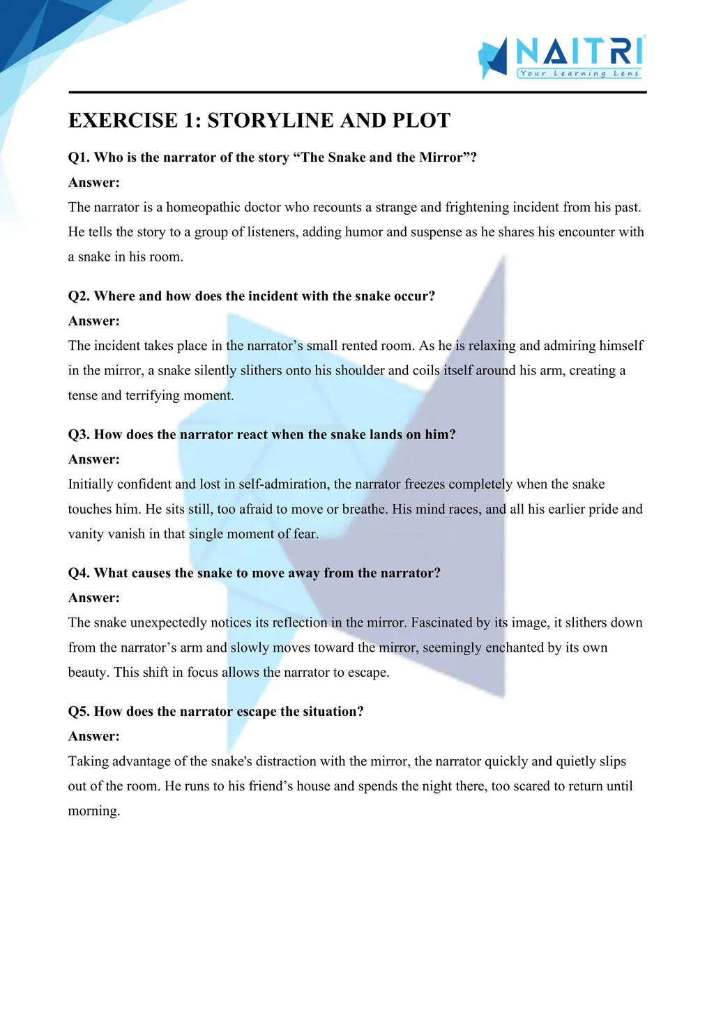 Mp Board solutions for class 9 english beehive chapter 5 - the snake and the mirror part 1