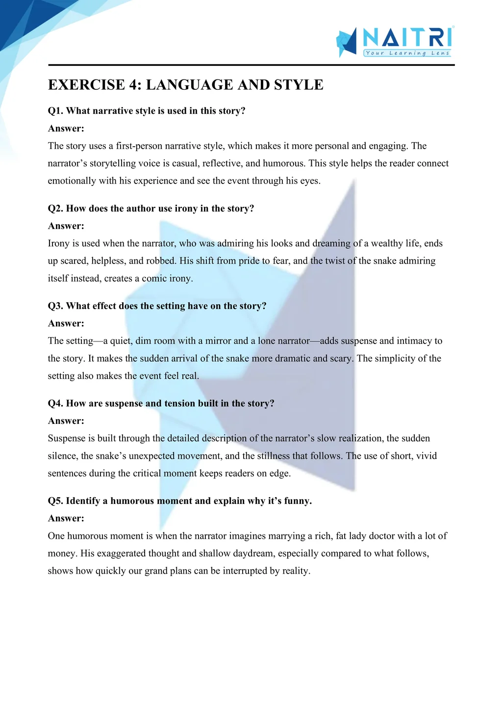 Mp Board solutions for class 9 english beehive chapter 5 - the snake and the mirror part 4