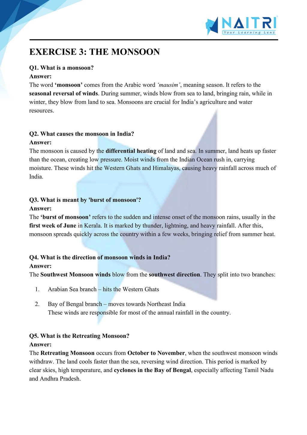 Mp Board solutions for class 9 geography chapter 4 - climate part 3