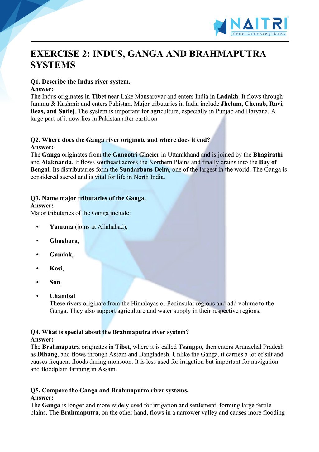 Mp Board solutions for class 9 geography chapter 3 - drainage part 2