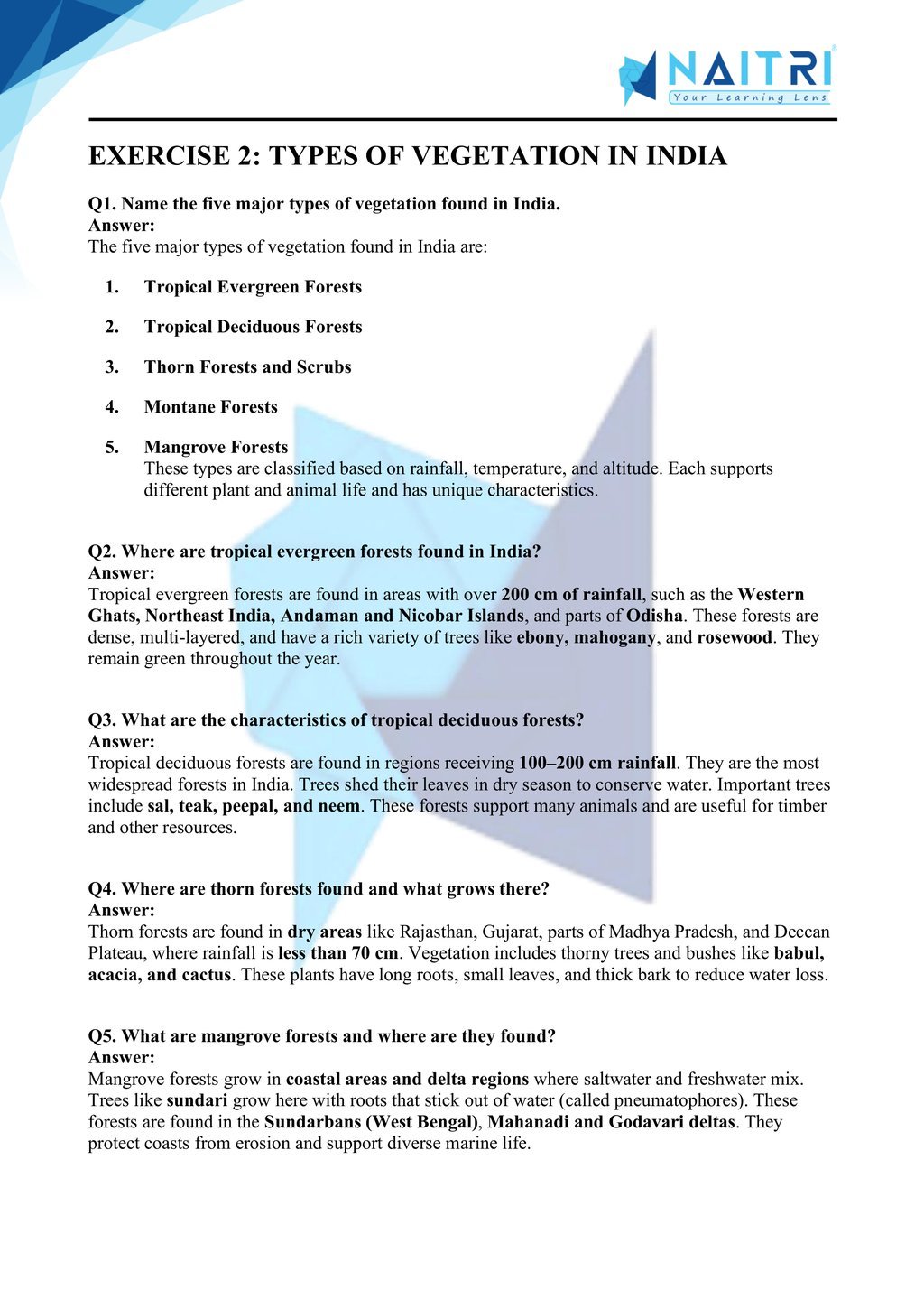 Mp Board solutions for class 9 geography chapter 5 - natural vegetation and wildlife part 2