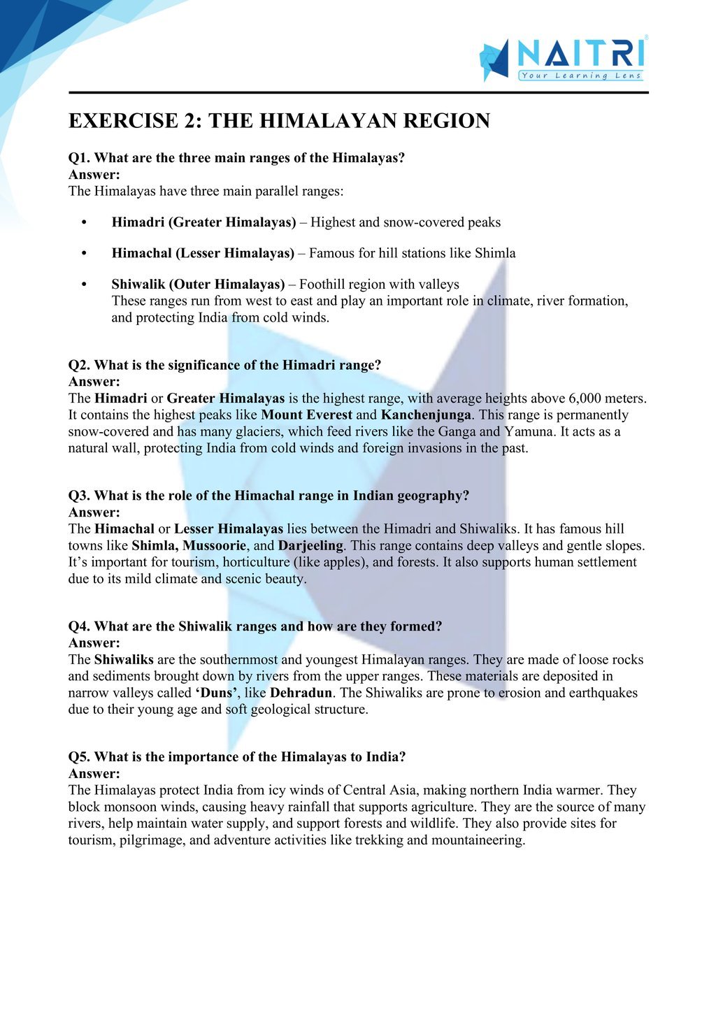 Mp Board solutions for class 9 geography chapter 2 - physical features of india part 2
