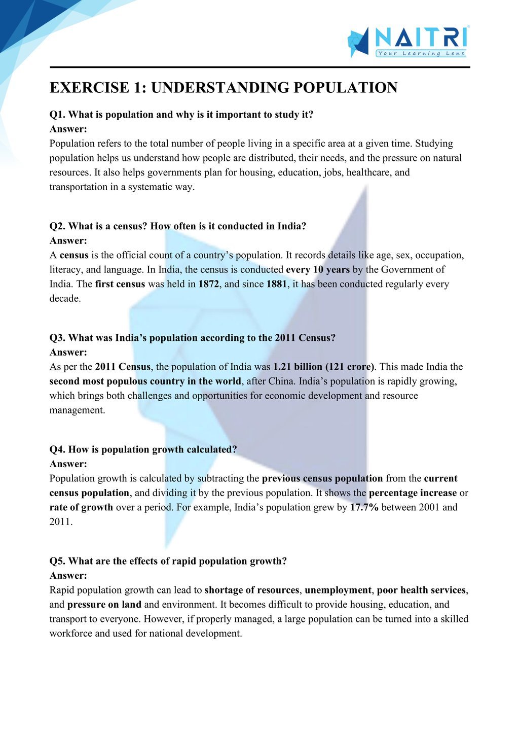 Mp Board solutions for class 9 geography chapter 6 - population part 1