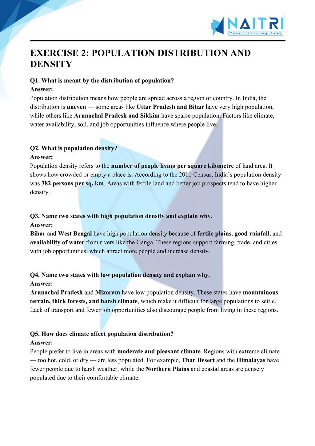 Mp Board solutions for class 9 geography chapter 6 - population part 2