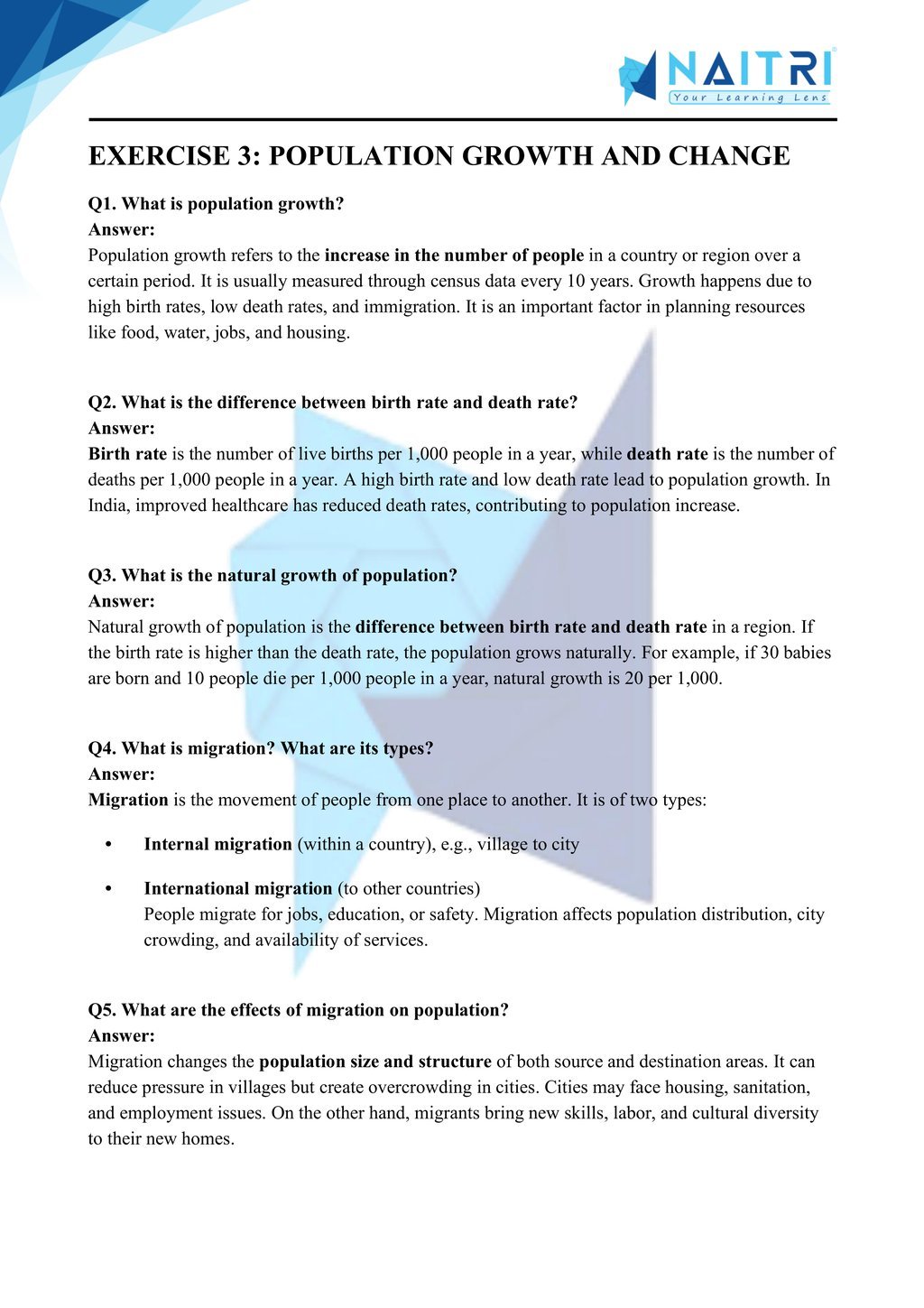 Mp Board solutions for class 9 geography chapter 6 - population part 3