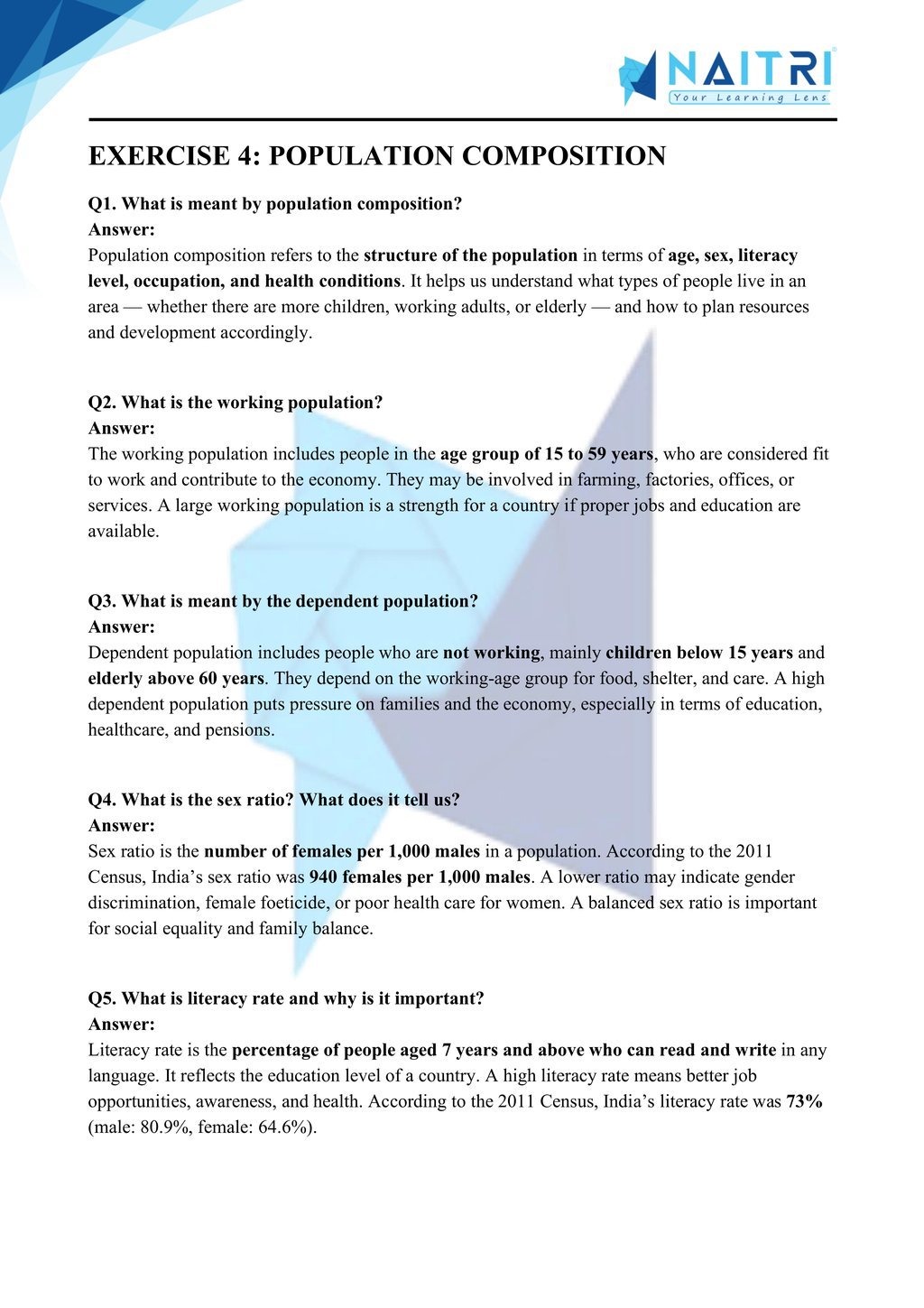 Mp Board solutions for class 9 geography chapter 6 - population part 4