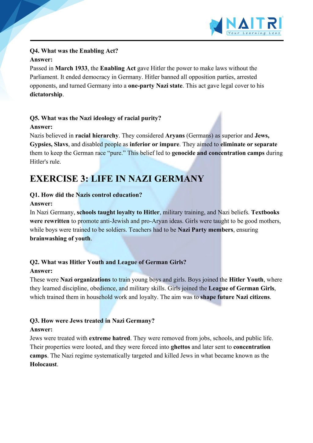 Mp Board solutions for class 9 history chapter 3 - nazism and the rise of hitler part 3