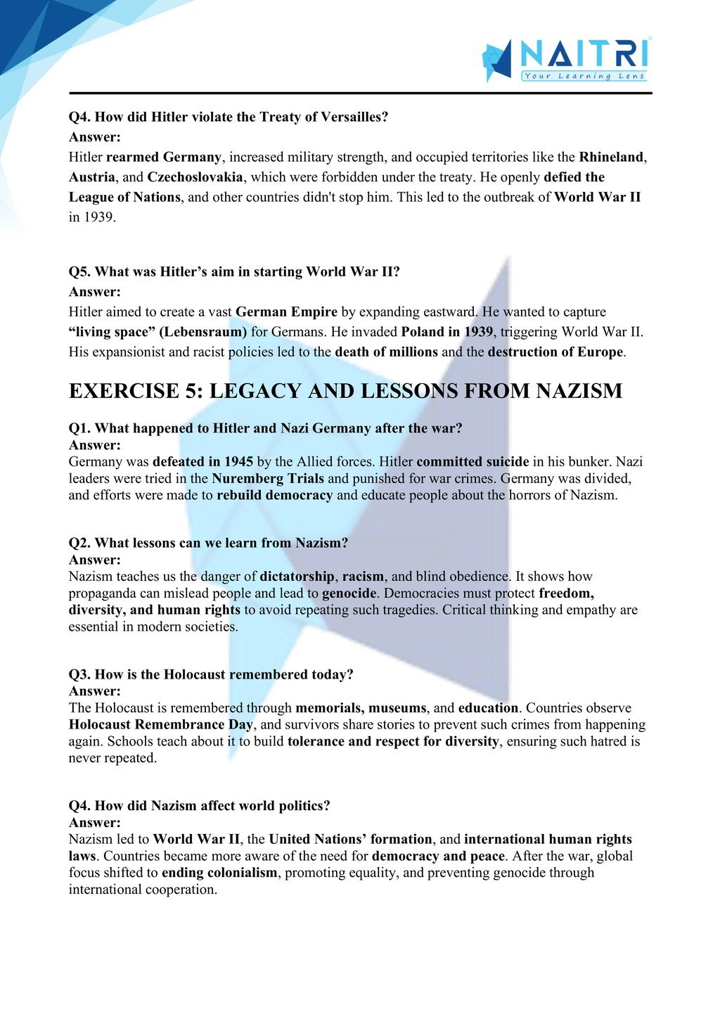 Mp Board solutions for class 9 history chapter 3 - nazism and the rise of hitler part 5