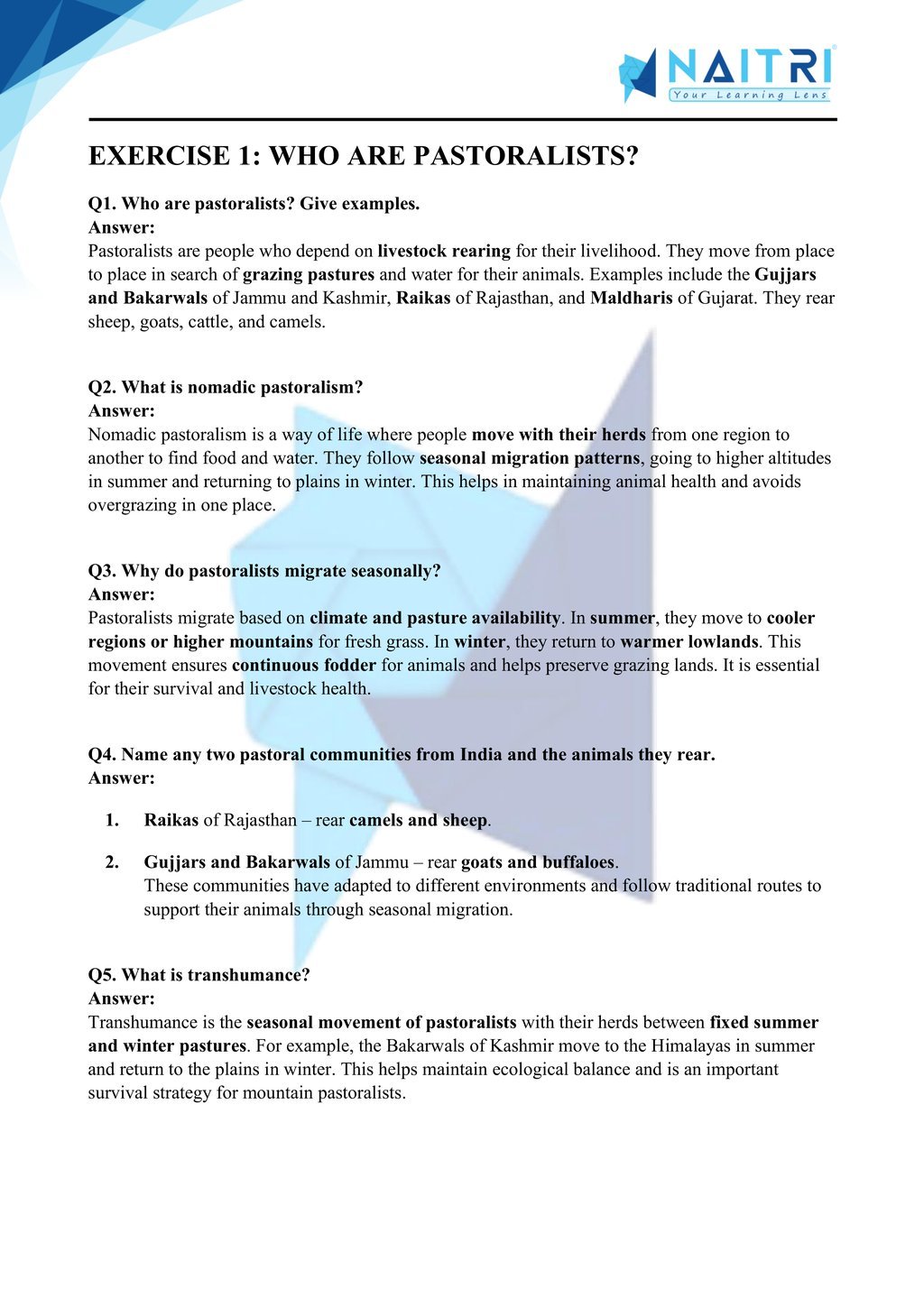 Mp Board solutions for class 9 history chapter 5 - pastoralists in the modern world part 1