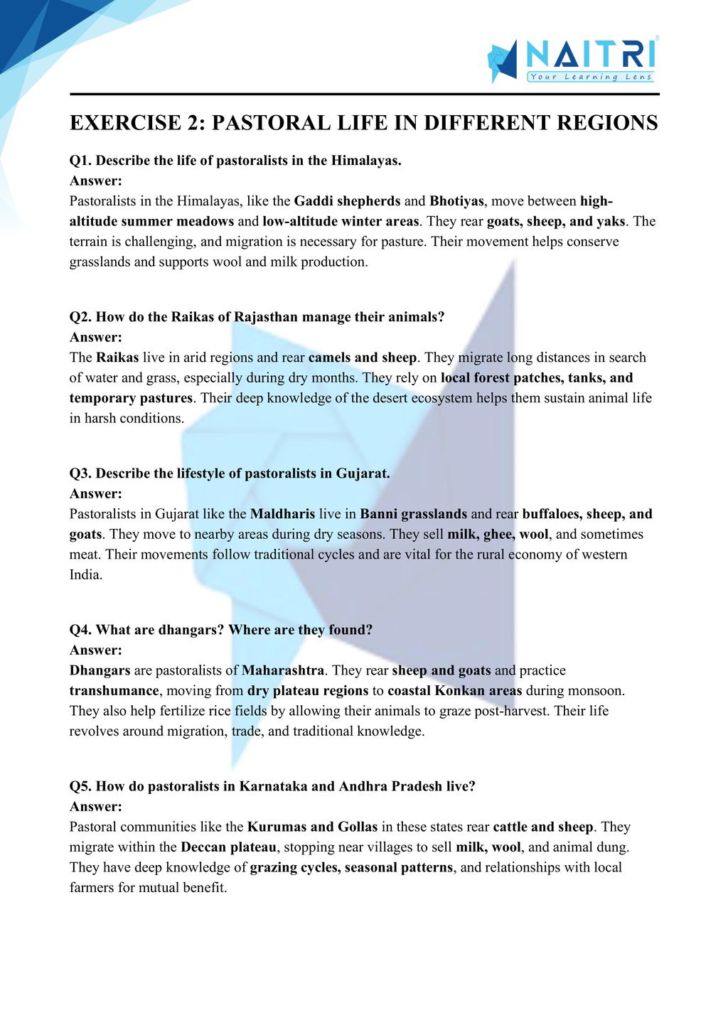 Mp Board solutions for class 9 history chapter 5 - pastoralists in the modern world part 2