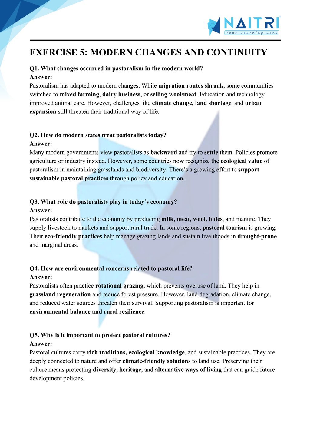 Mp Board solutions for class 9 history chapter 5 - pastoralists in the modern world part 5