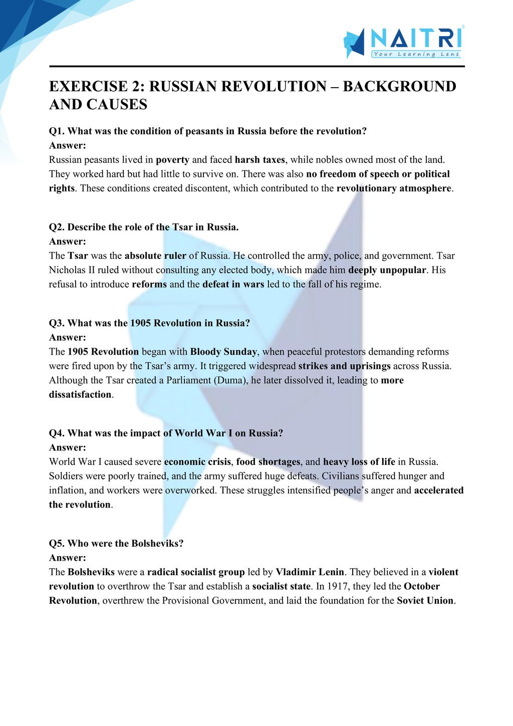 Mp Board solutions for class 9 history chapter 2 - socialism in europe and the russian revolution part 2