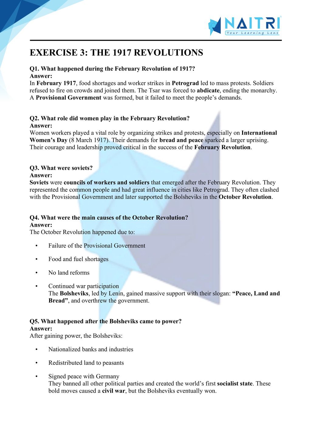 Mp Board solutions for class 9 history chapter 2 - socialism in europe and the russian revolution part 3