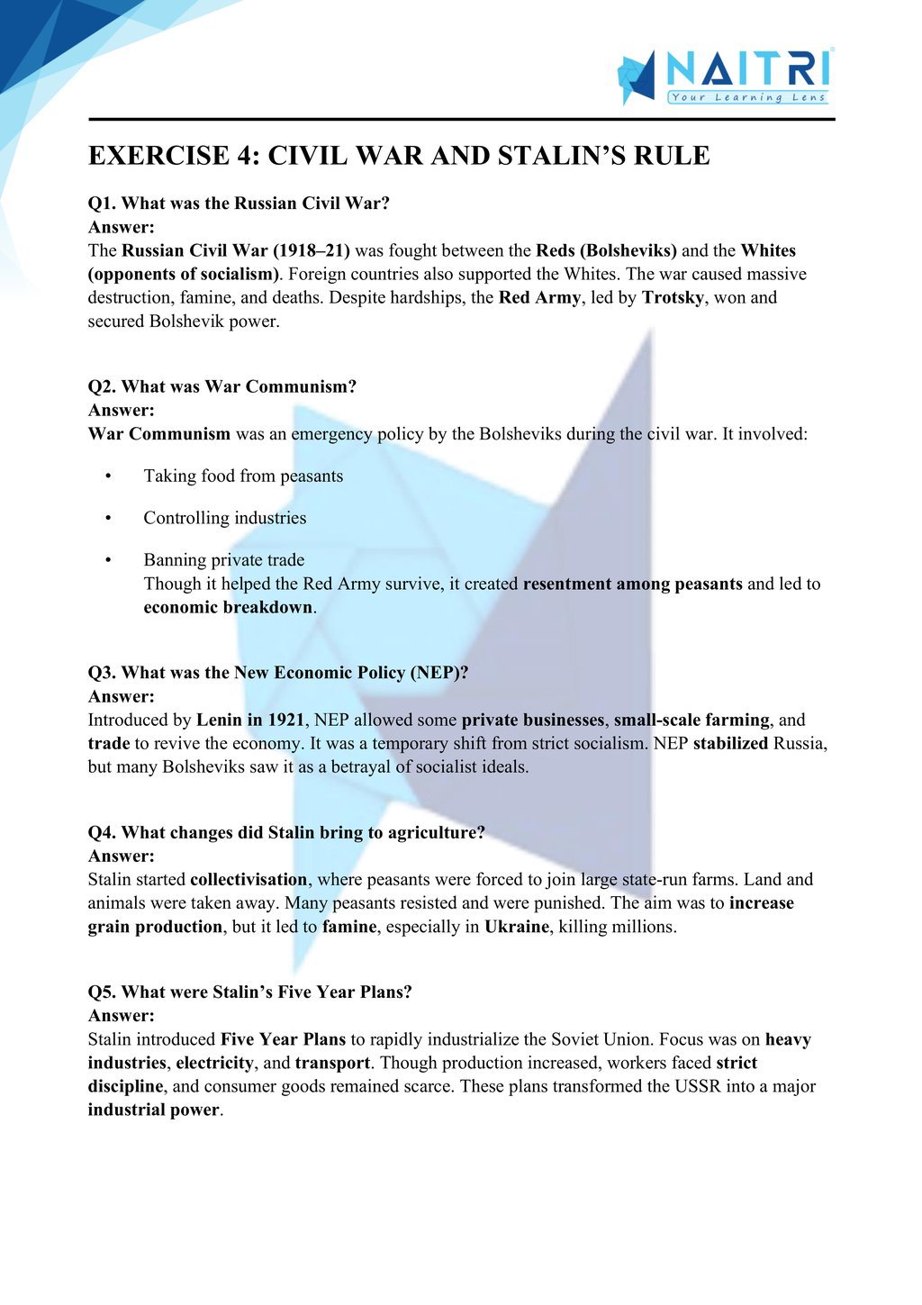 Mp Board solutions for class 9 history chapter 2 - socialism in europe and the russian revolution part 4