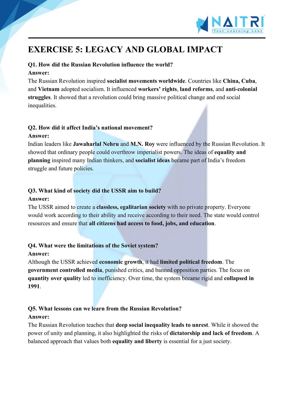 Mp Board solutions for class 9 history chapter 2 - socialism in europe and the russian revolution part 5