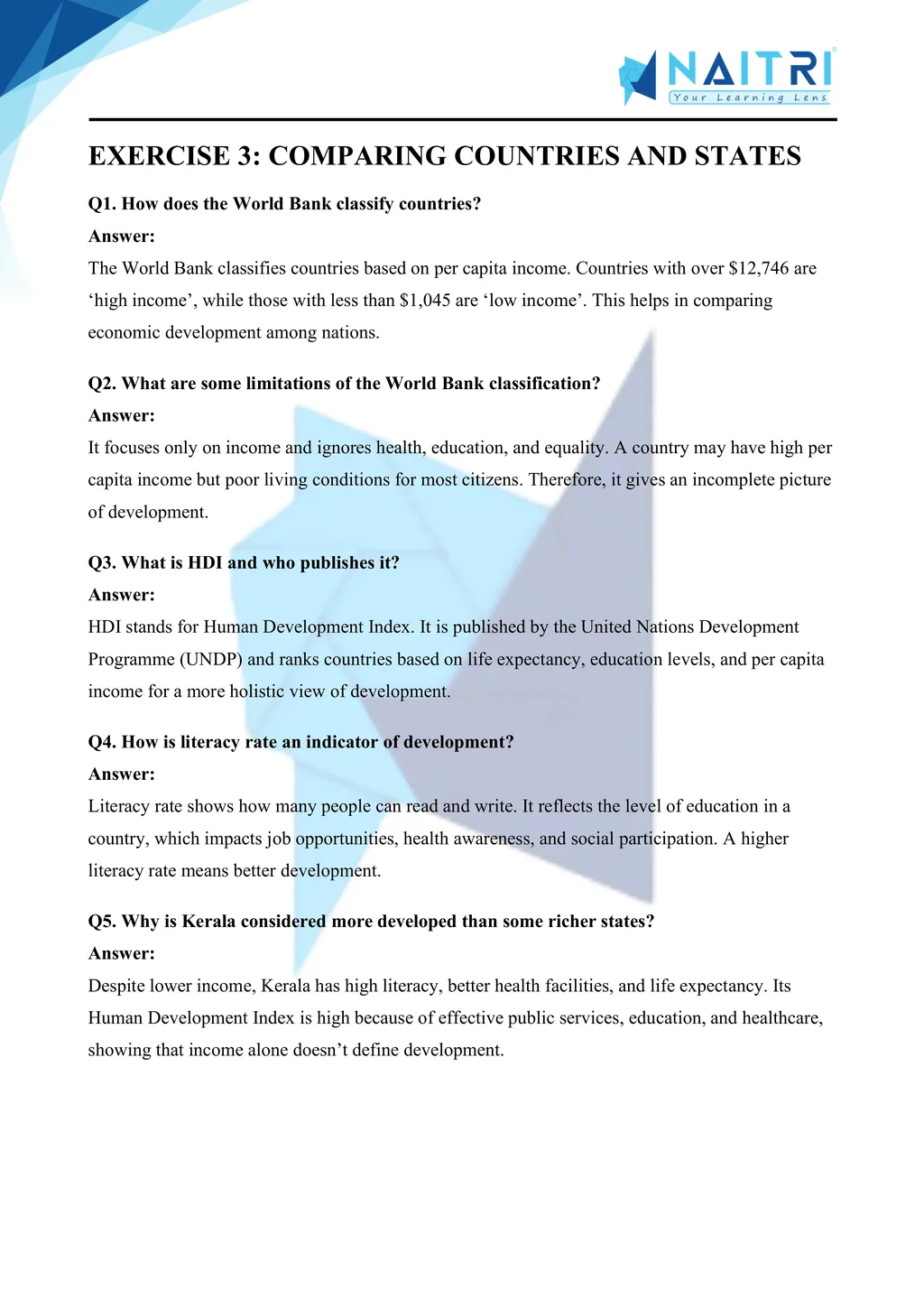 ncert solutions for class 10 economics chapter 1 - development part 3