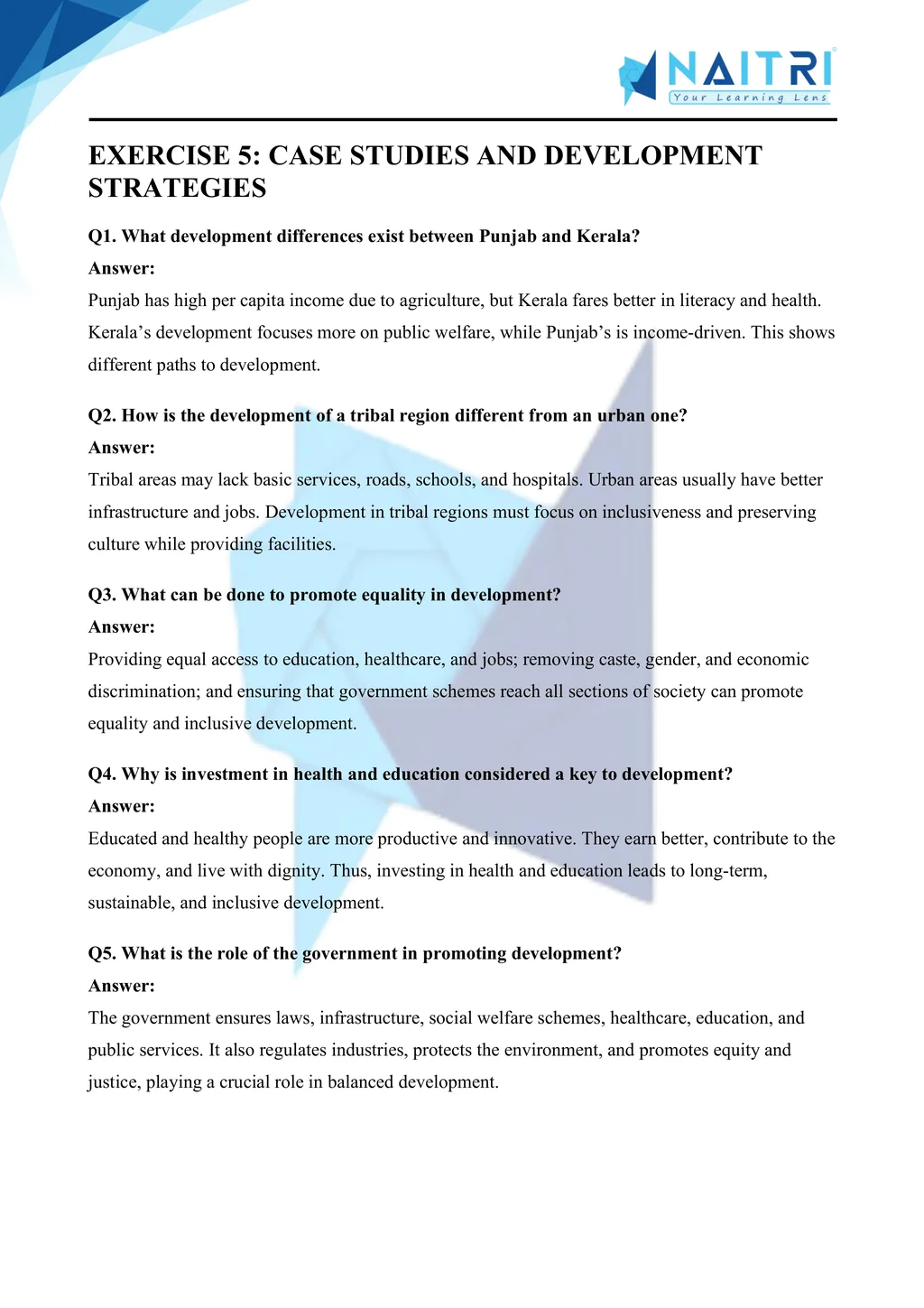 ncert solutions for class 10 economics chapter 1 - development part 5