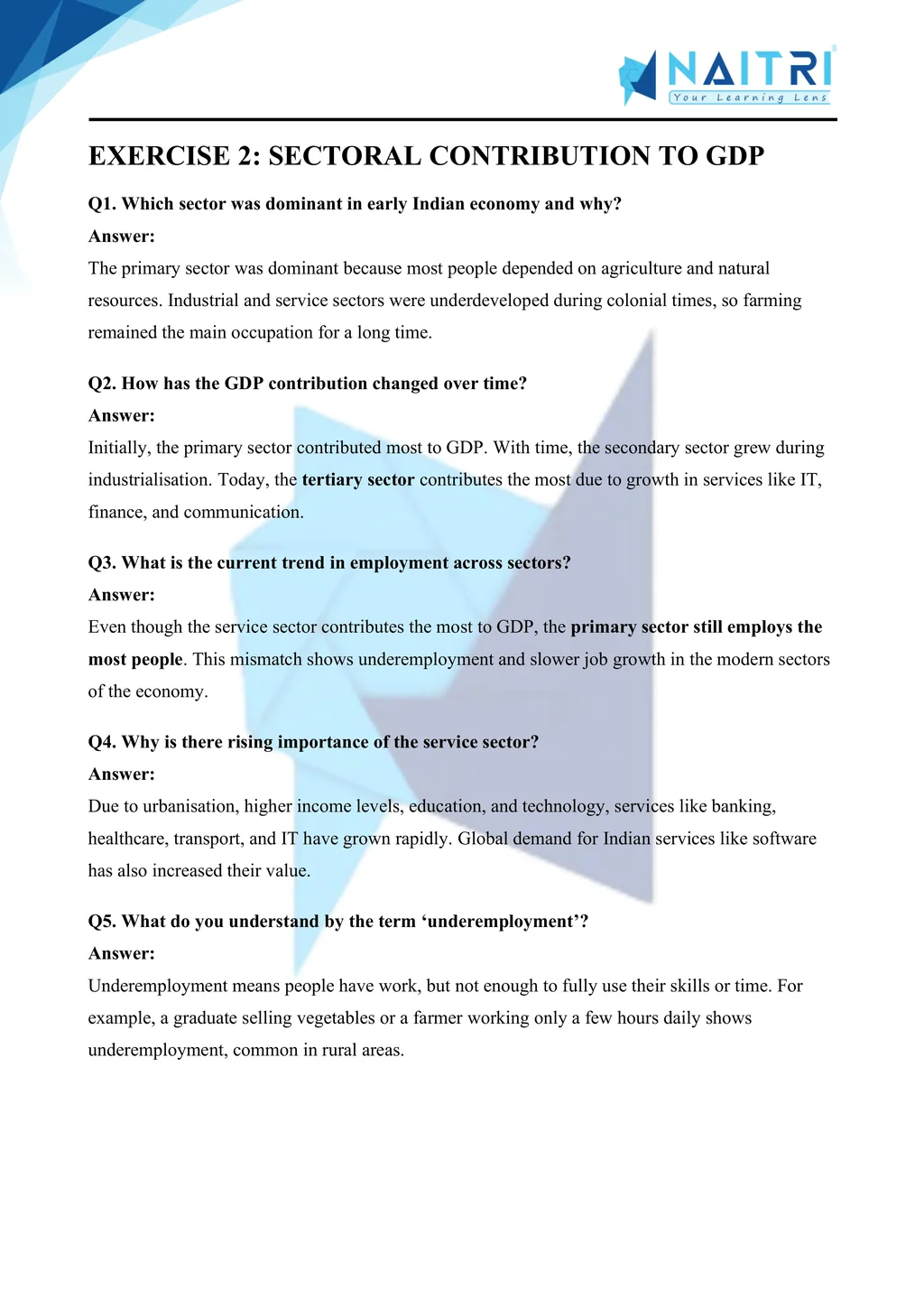 ncert solutions for class 10 economics chapter 2 - sectors of indian economy part 2