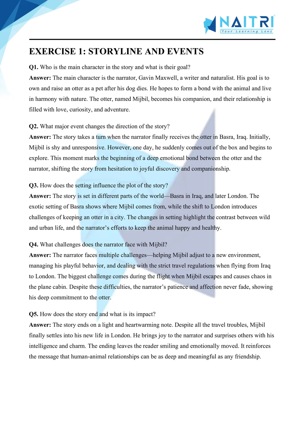 ncert solutions for class 10 english first flight chapter 6 - mijbil the otter part 1