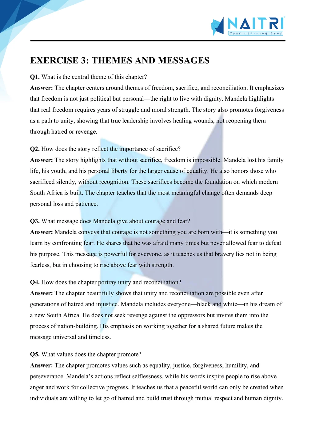 ncert solutions for class 10 english first flight chapter 2 - nelson mandela : long walk to freedom part 3