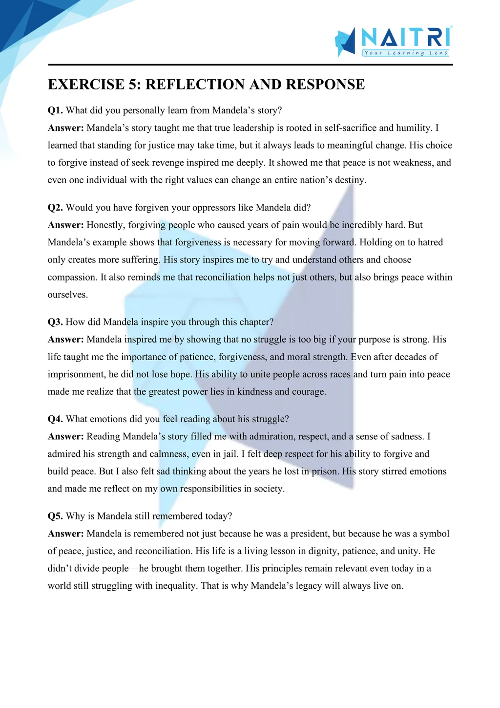 ncert solutions for class 10 english first flight chapter 2 - nelson mandela : long walk to freedom part 5