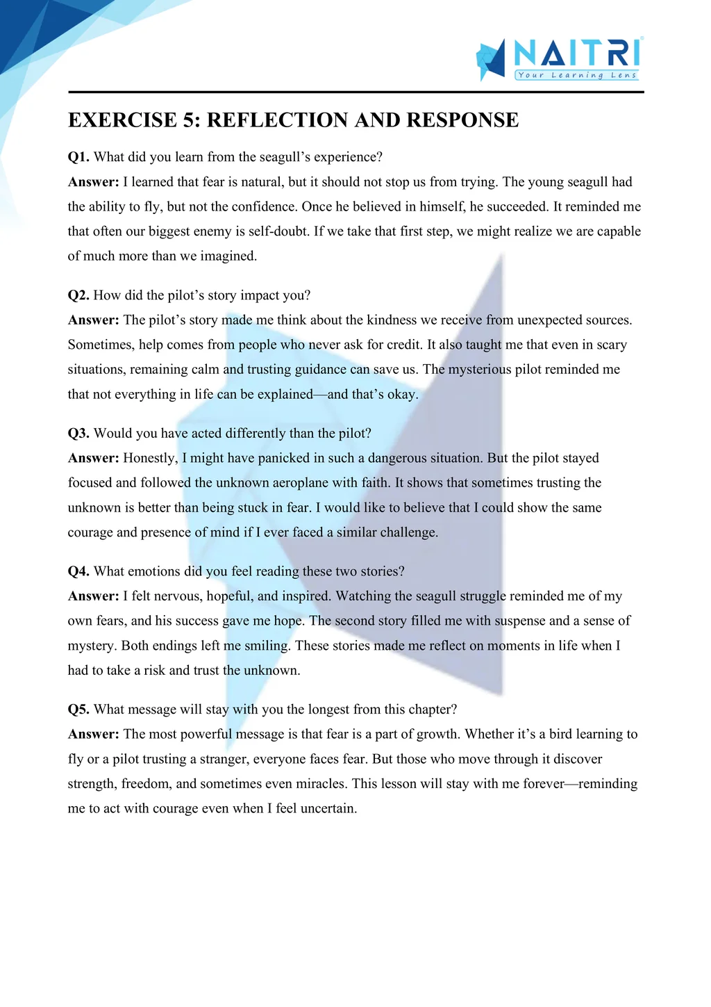 ncert solutions for class 10 english first flight chapter 3 - two stories about flying part 5