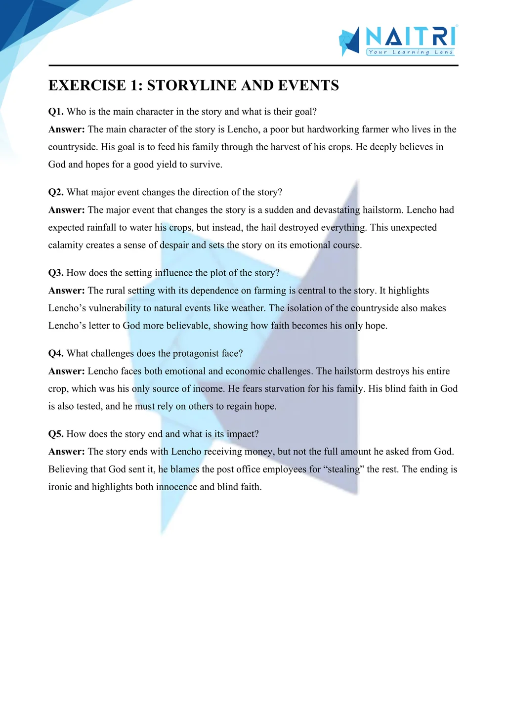 ncert solutions for class 10 english first flight chapter 1 - a letter to god part 1