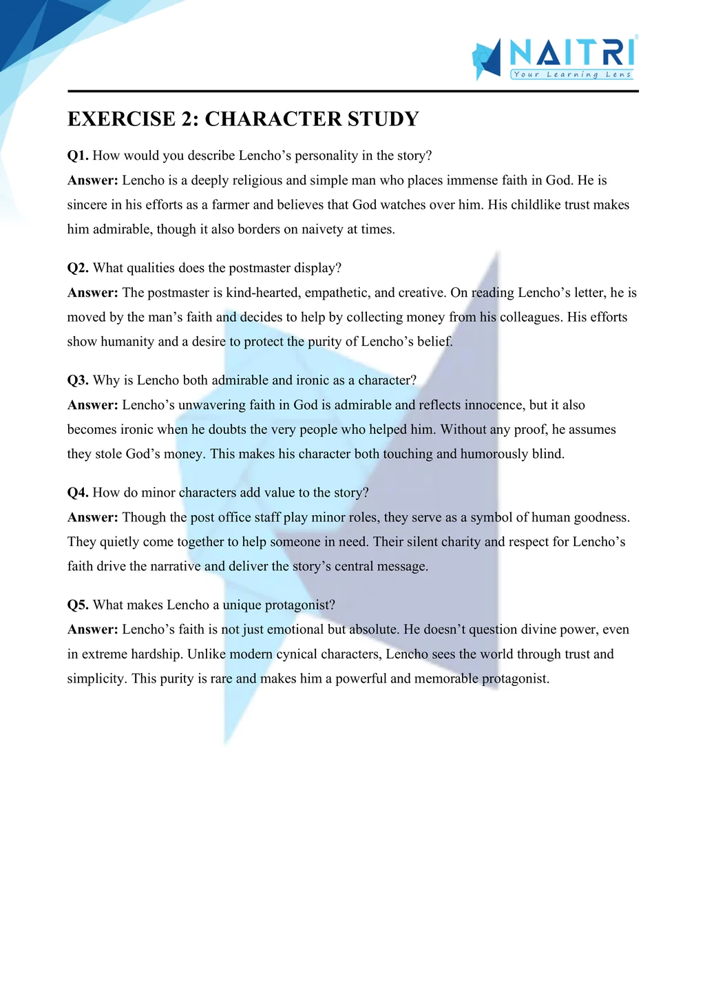 ncert solutions for class 10 english first flight chapter 1 - a letter to god part 2