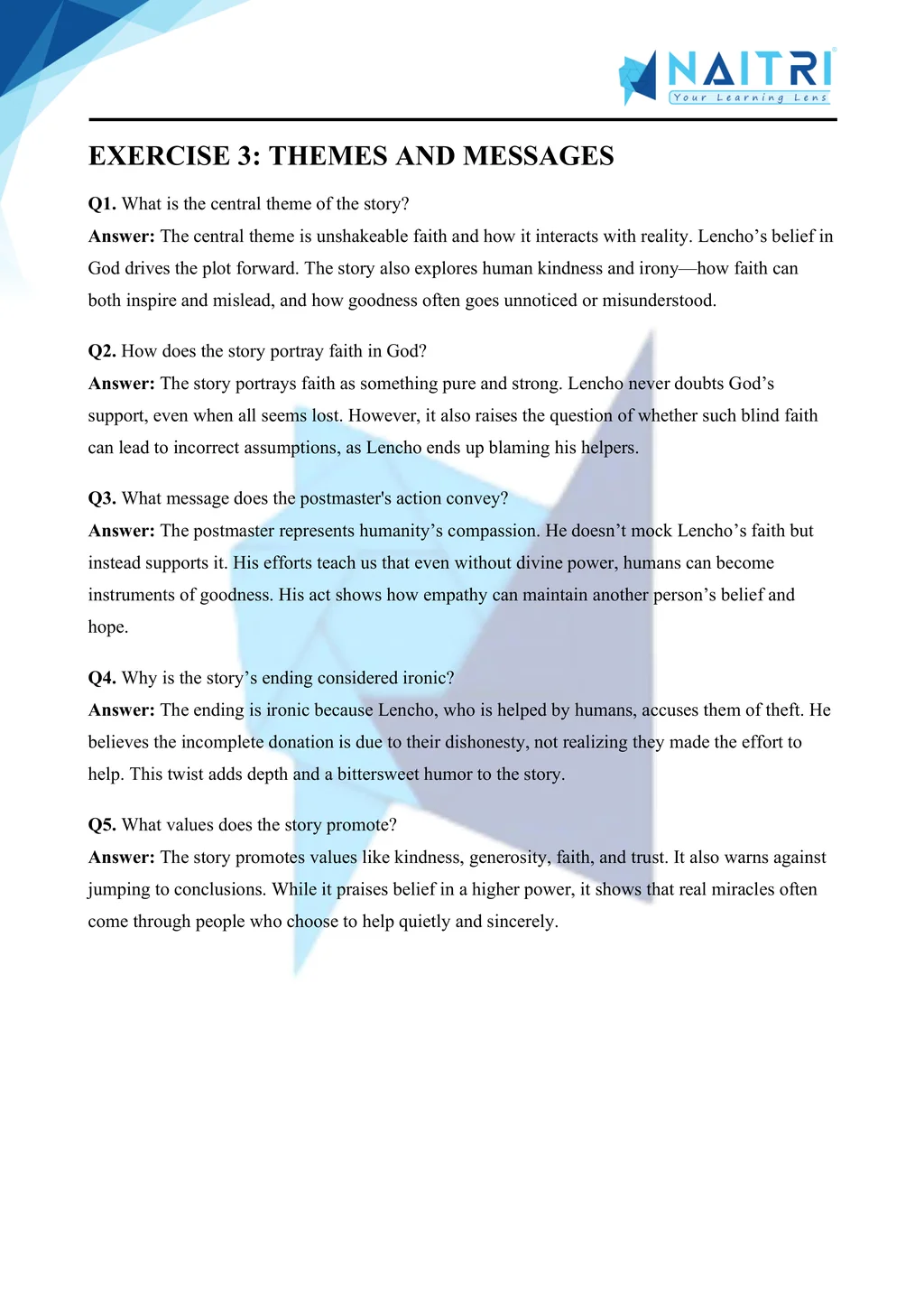 ncert solutions for class 10 english first flight chapter 1 - a letter to god part 3