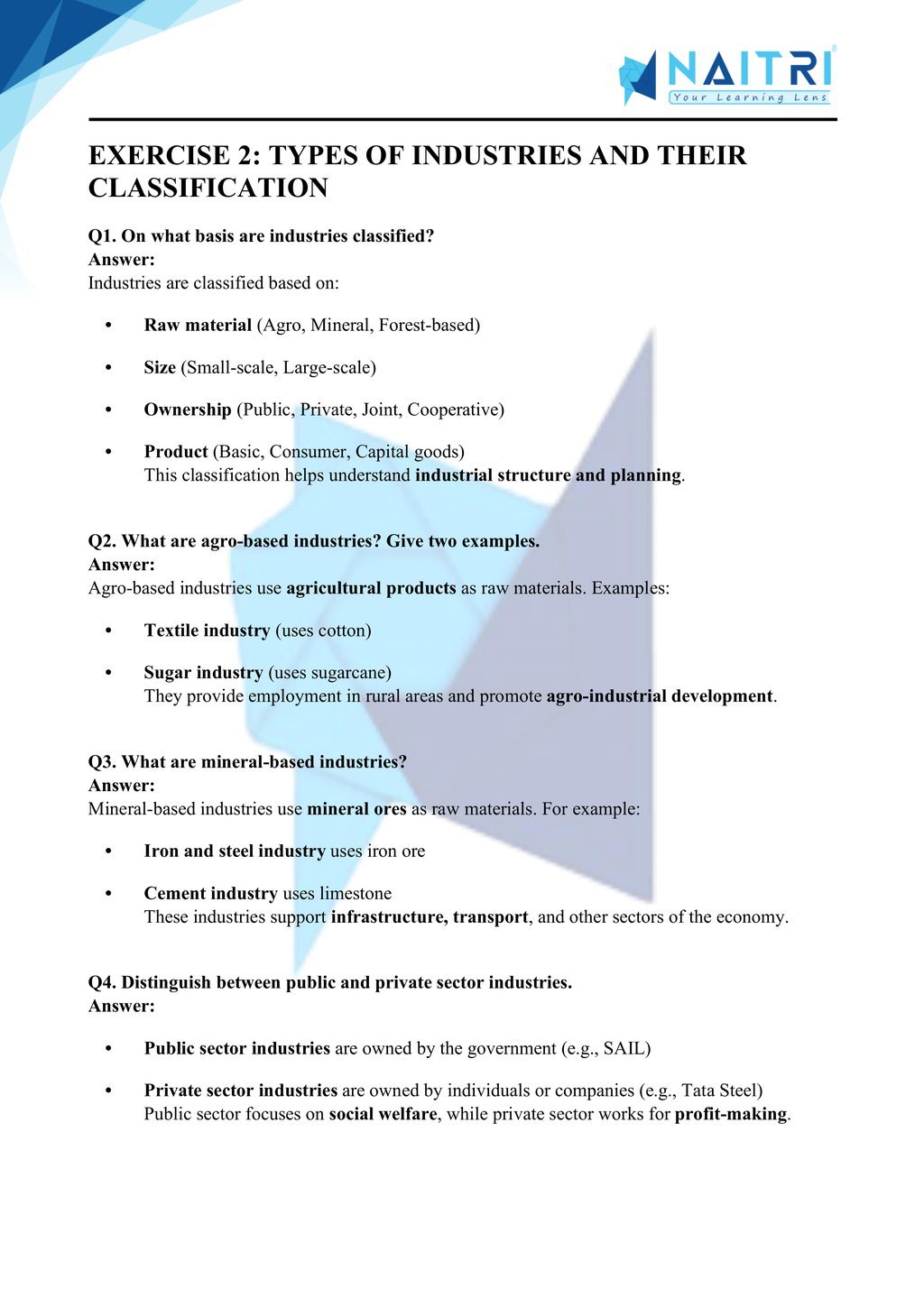 ncert solutions for class 10 geography chapter 6 - manufacturing industries part 2