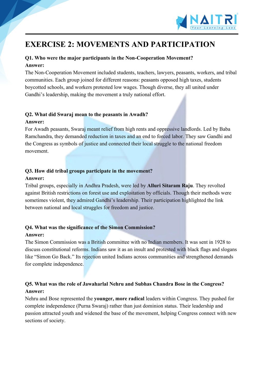ncert solutions for class 10 history chapter 2 - nationalism in india part 2