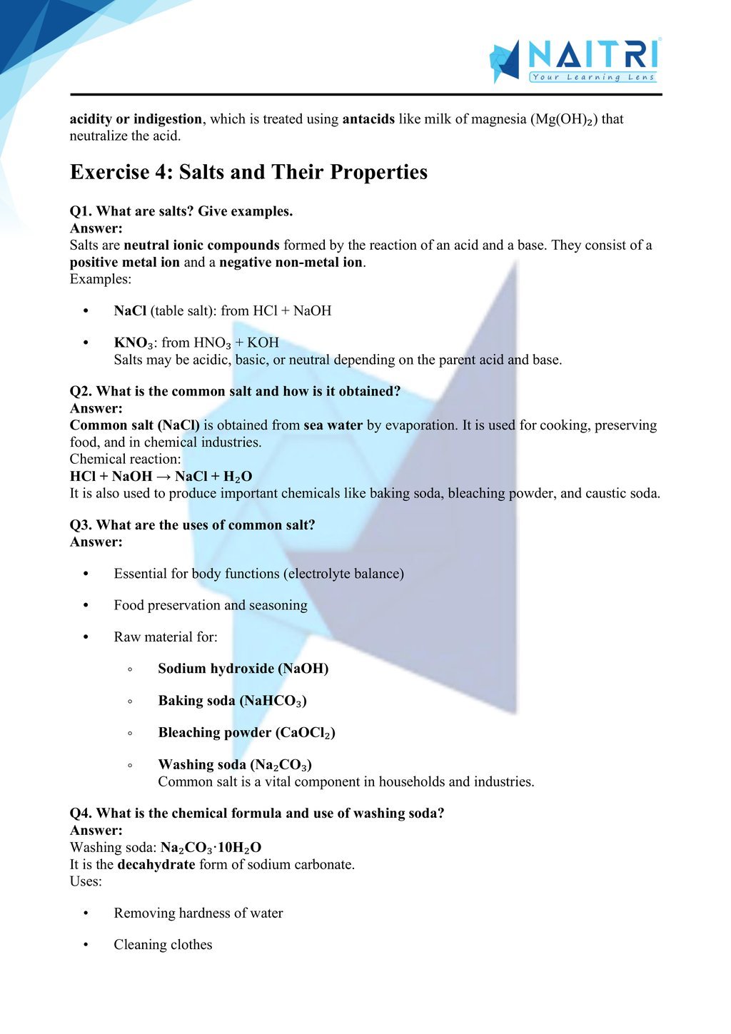 Ncert solutions for class 10 science chapter 2 - Acids, Bases and salts part 4
