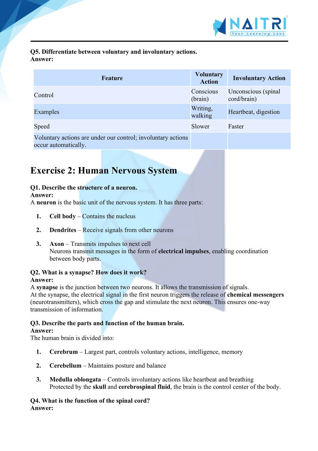 Ncert solutions for class 10 science chapter 6 - control and coordination part 2