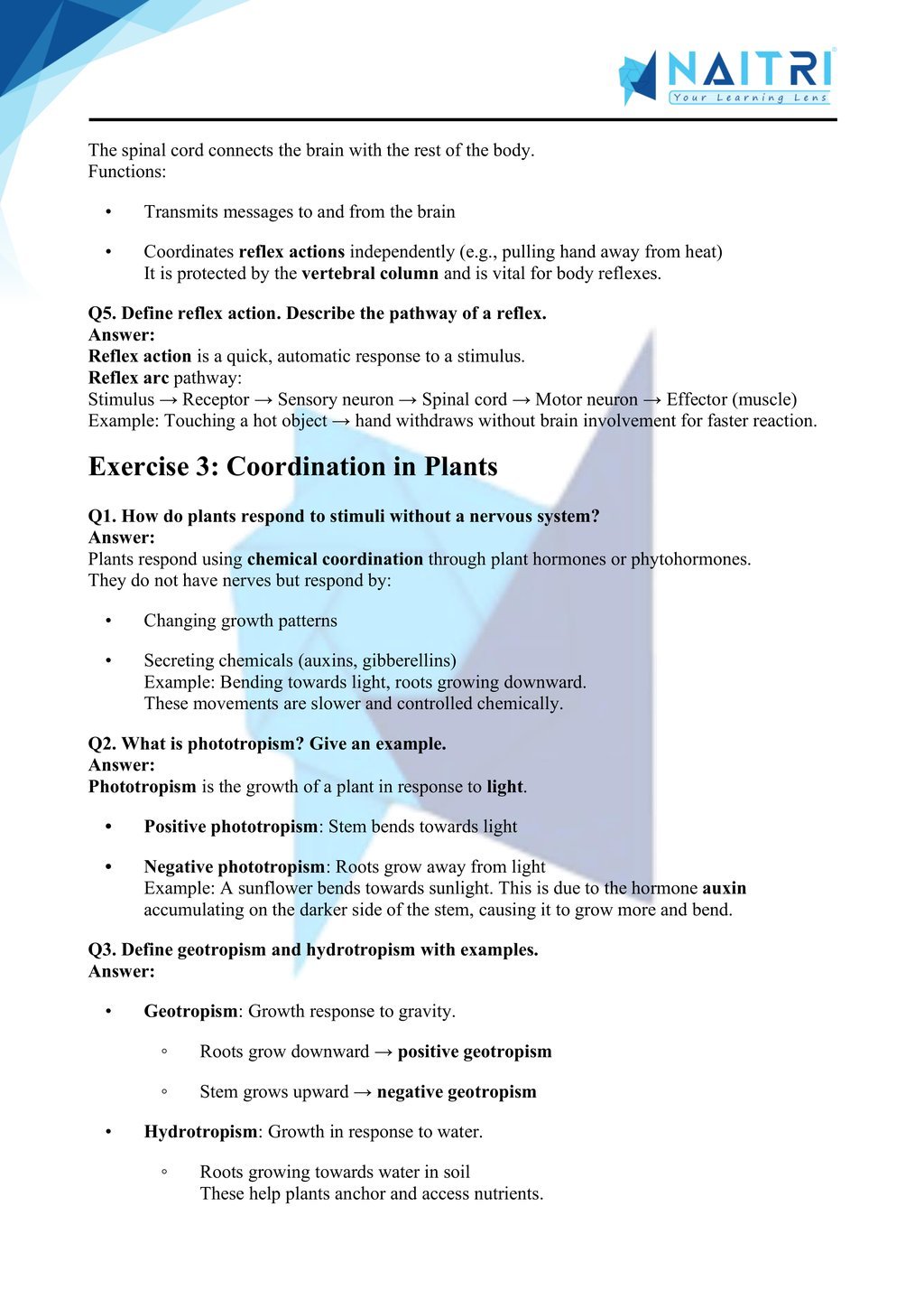 Ncert solutions for class 10 science chapter 6 - control and coordination part 3