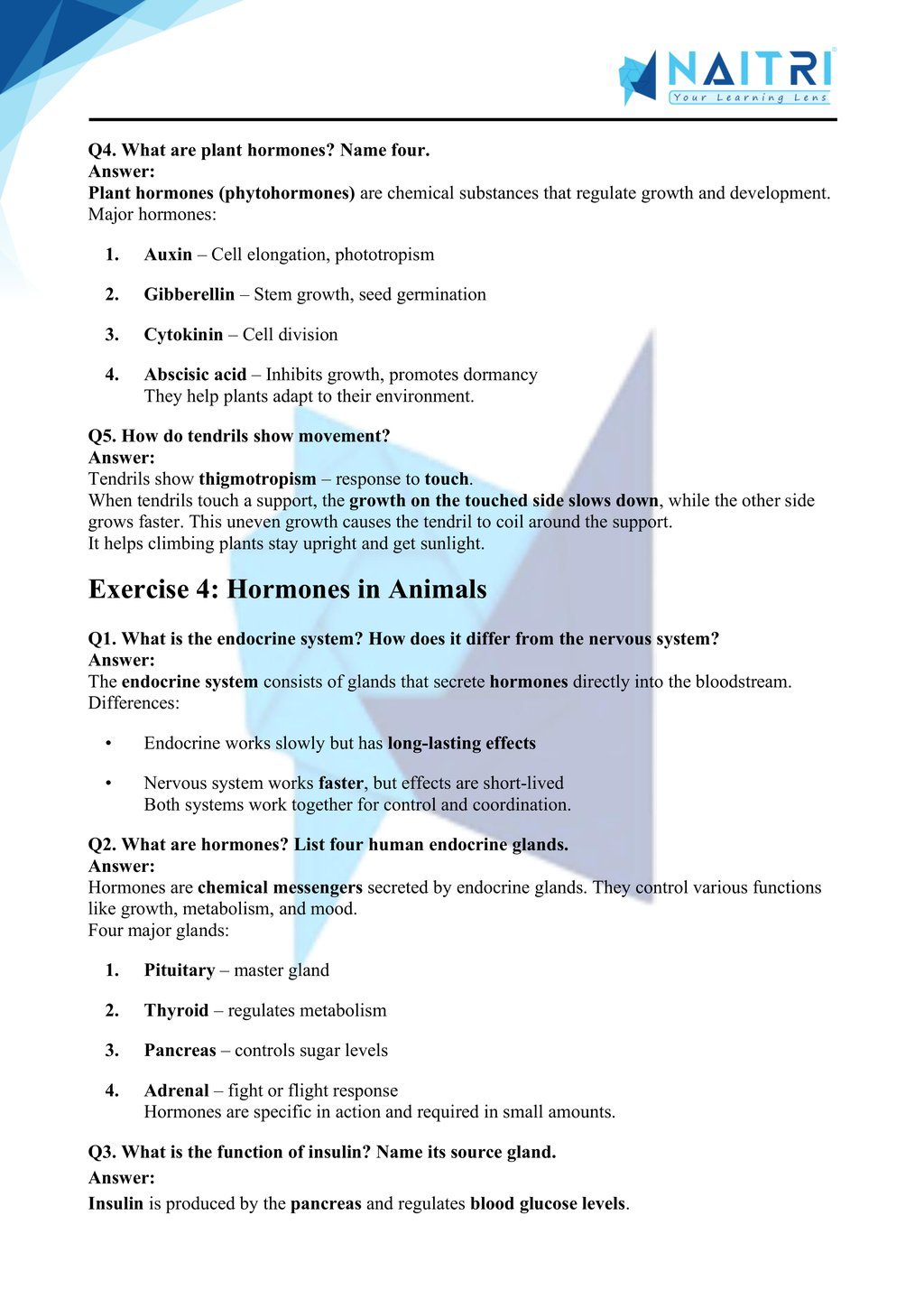 Ncert solutions for class 10 science chapter 6 - control and coordination part 4