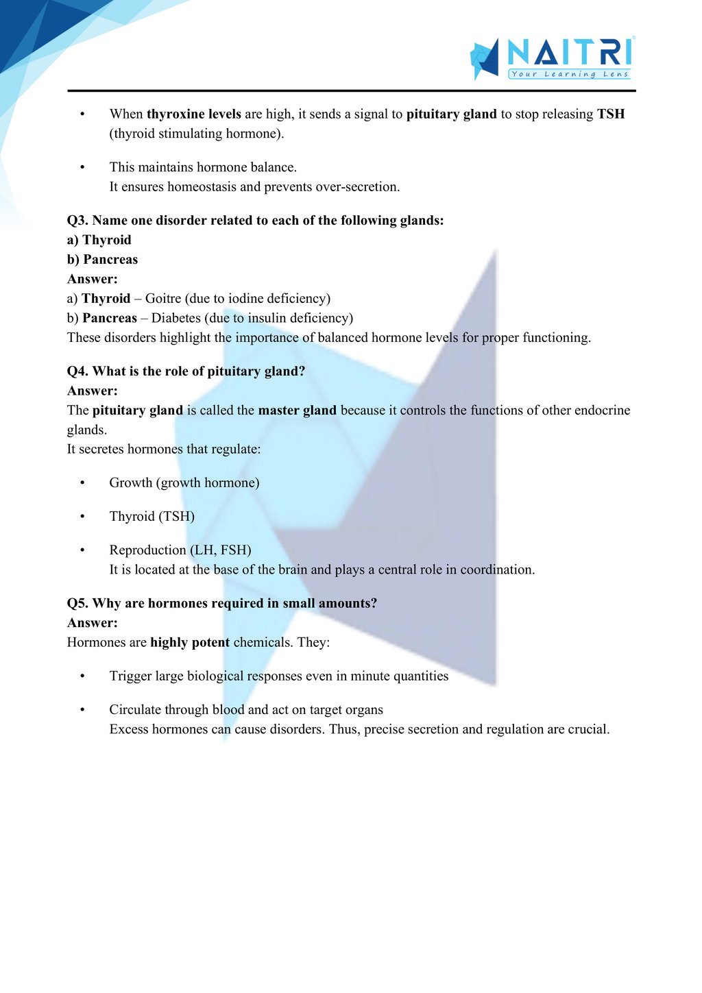 Ncert solutions for class 10 science chapter 6 - control and coordination part 6