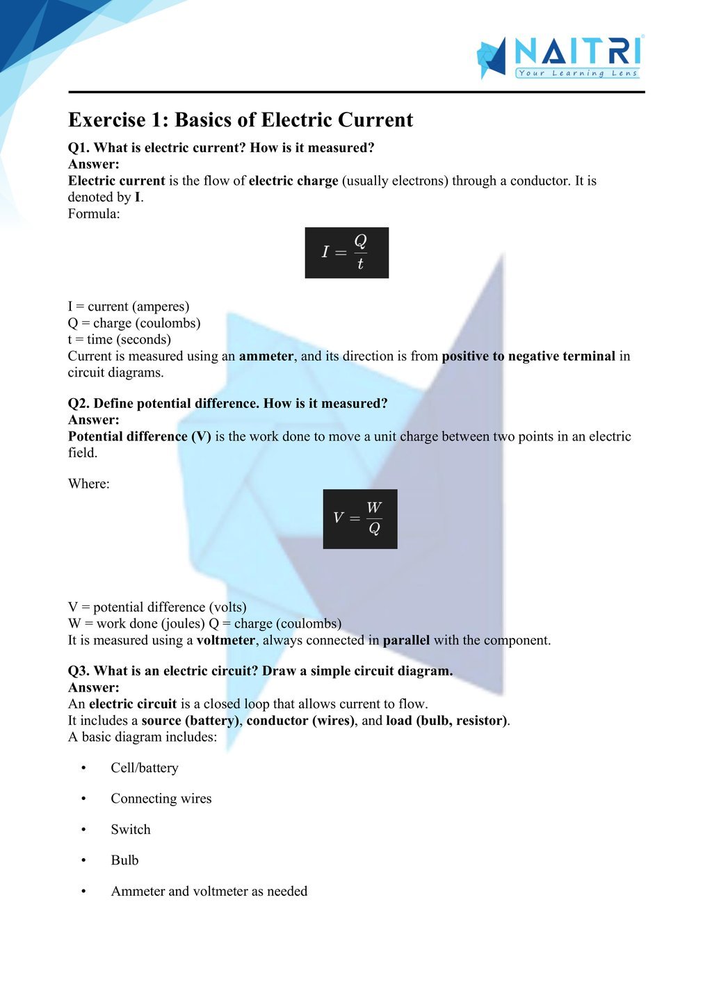 Ncert solutions for class 10 science chapter 11 - electricity part 1