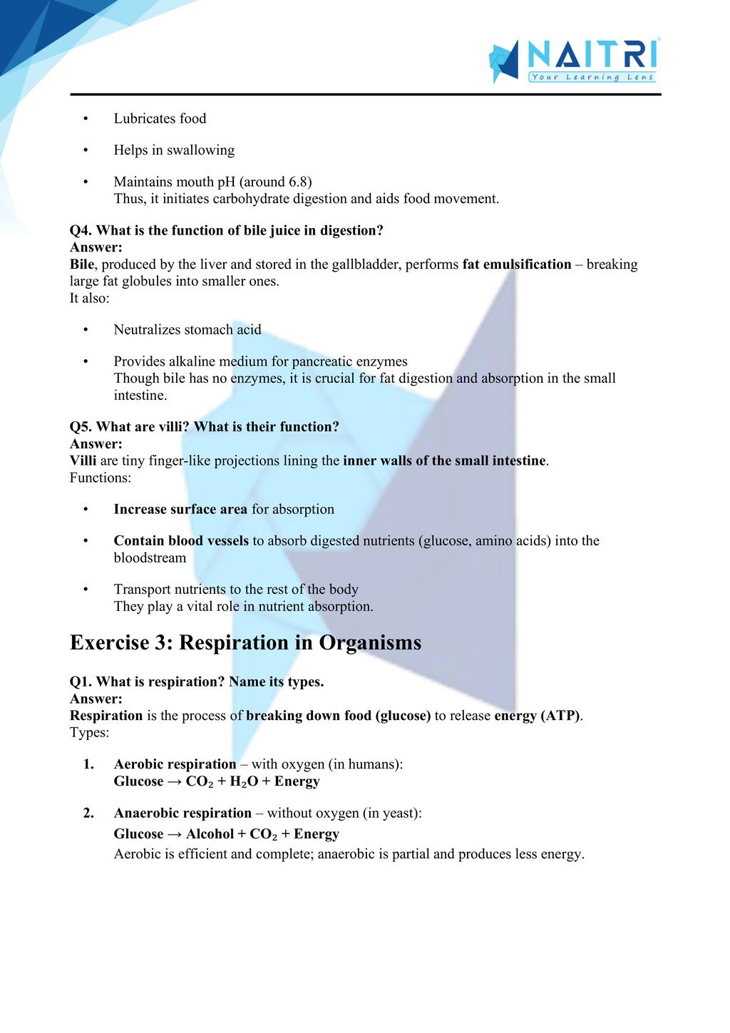 Ncert solutions for class 10 science chapter 5 - life processes part 3