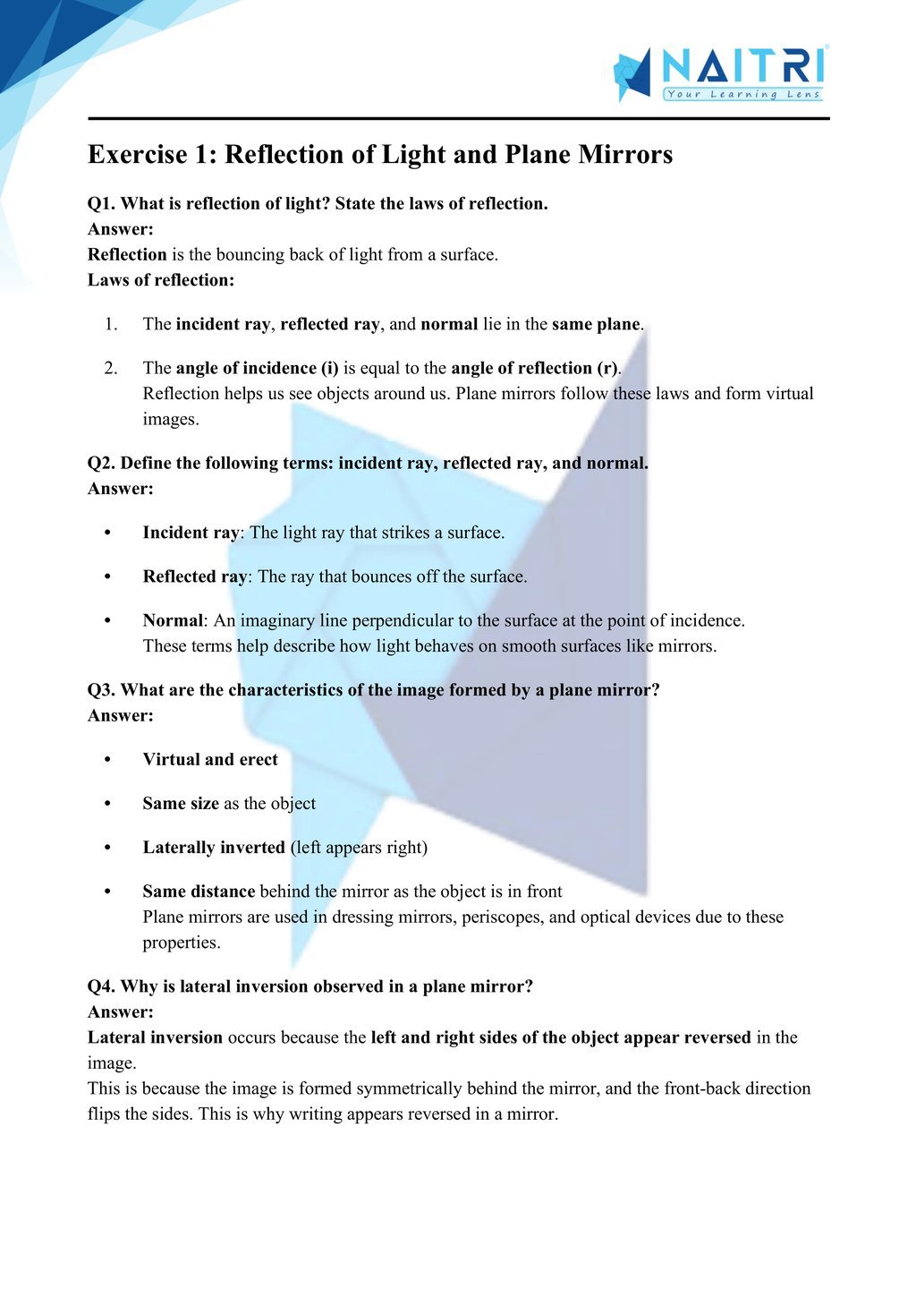 Ncert solutions for class 10 science chapter 9 - light reflection and refraction part 1