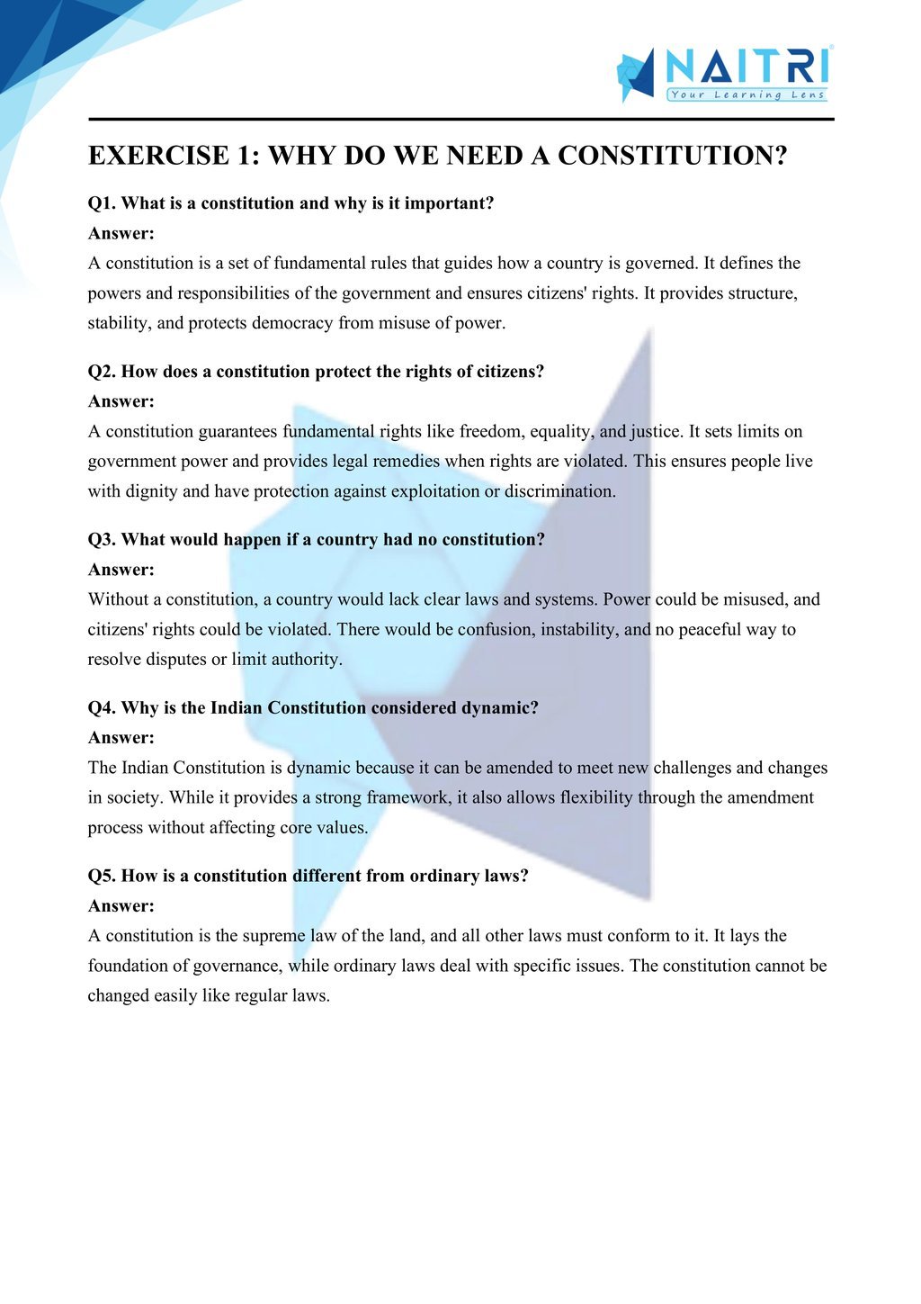 ncert solutions for class 9 civics chapter 2 - constitutional design part 1